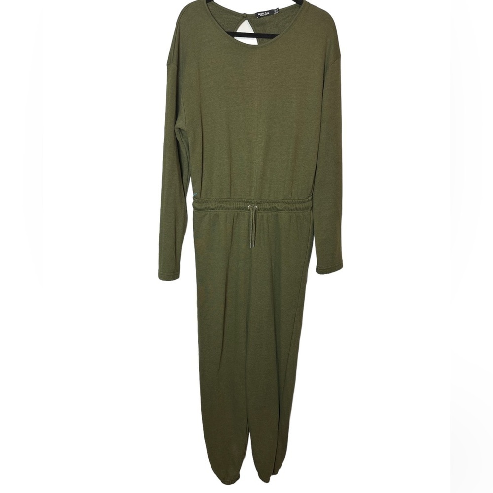 Nasty‎ Gal Olive Green Jogger Romper Loungewear Cotton Blend Size 12 Relaxed - Picture 2 of 9